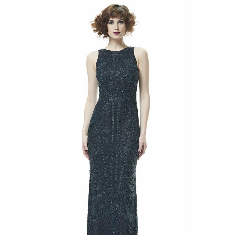 Wedding - Peacock Beaded Slim Gown by Theia - Color Your Classy Wardrobe