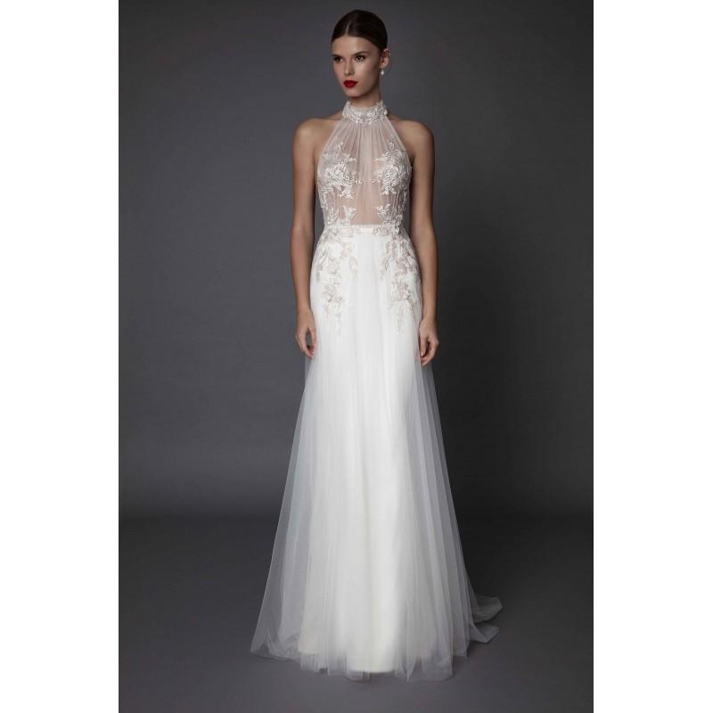 Hochzeit - Muse by Berta Fall/Winter 2017 ARMANDA Sweep Train Sexy White Sleeveless Halter Aline Tulle Embroidery Wedding Gown - Crazy Sale Bridal Dresses