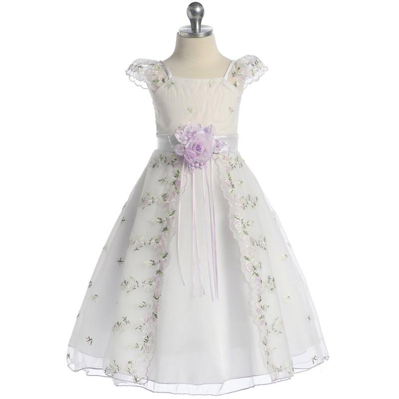 Hochzeit - White/Lilac Floral Embroidered Organza Girl Dress Style: D4190 - Charming Wedding Party Dresses