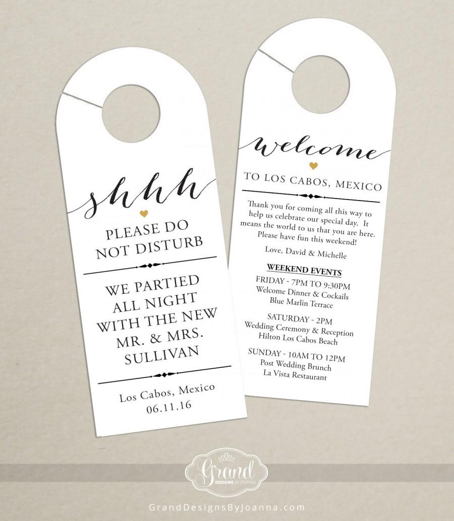 Wedding - Set of 10 - Double-Sided Door Hanger for Wedding Hotel Welcome Bag - Wedding Weekend Itinerary - Destination Wedding - Schedule of Events