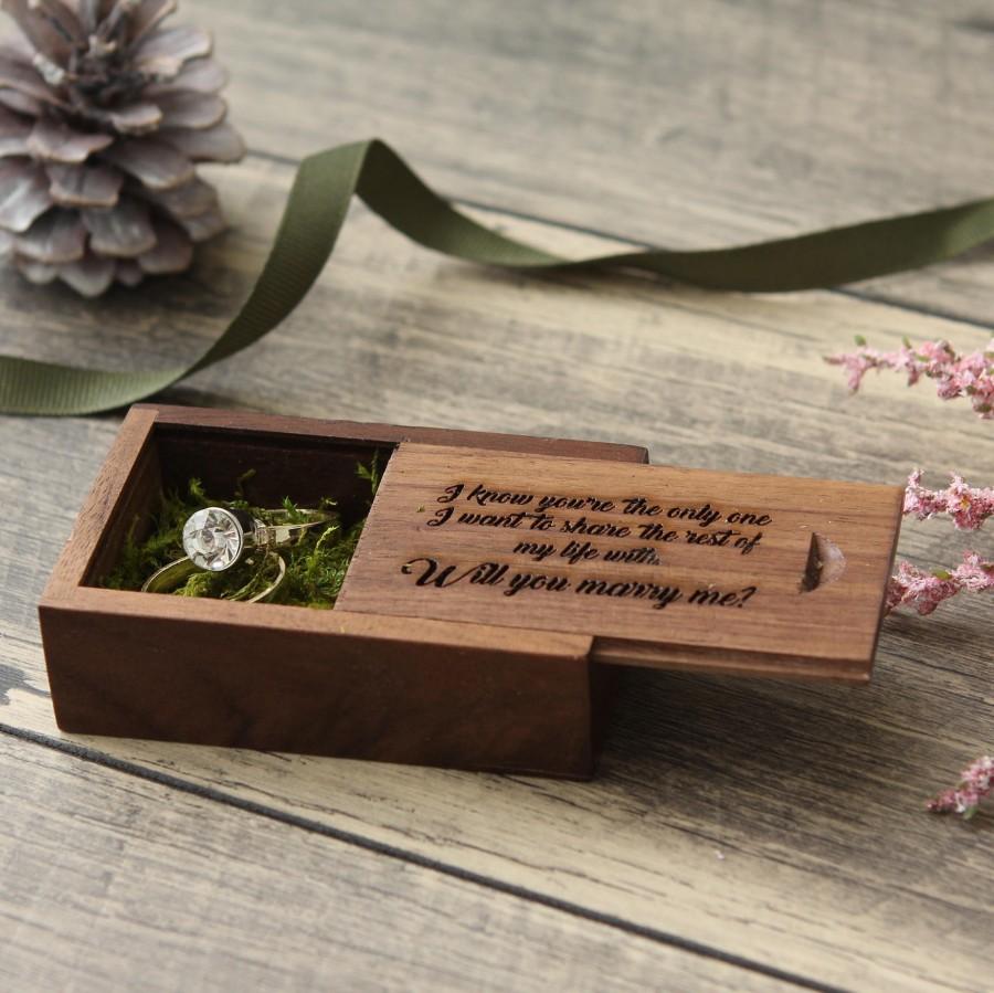 زفاف - Walnut Wood Box- Custom Engraving Included ( Ring Box , USB Box , Small Box , Tiny Box , Engraved Box , Ring Bearer Box )