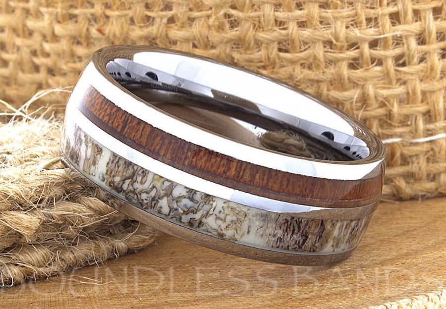 Wedding - Tungsten Ring, Men's Tungsten Wedding Band, Men's Tungsten Ring, Tungsten Band, Antler, Men's Tungsten, Personalized Engraving, Men's Ring