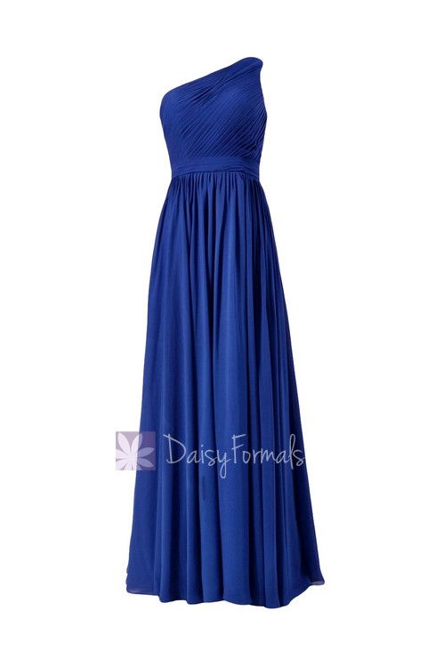 Wedding - Sapphire Chiffon Beach Wedding Dress Long One Shoulder Bridesmaid Dress(BM10822L)