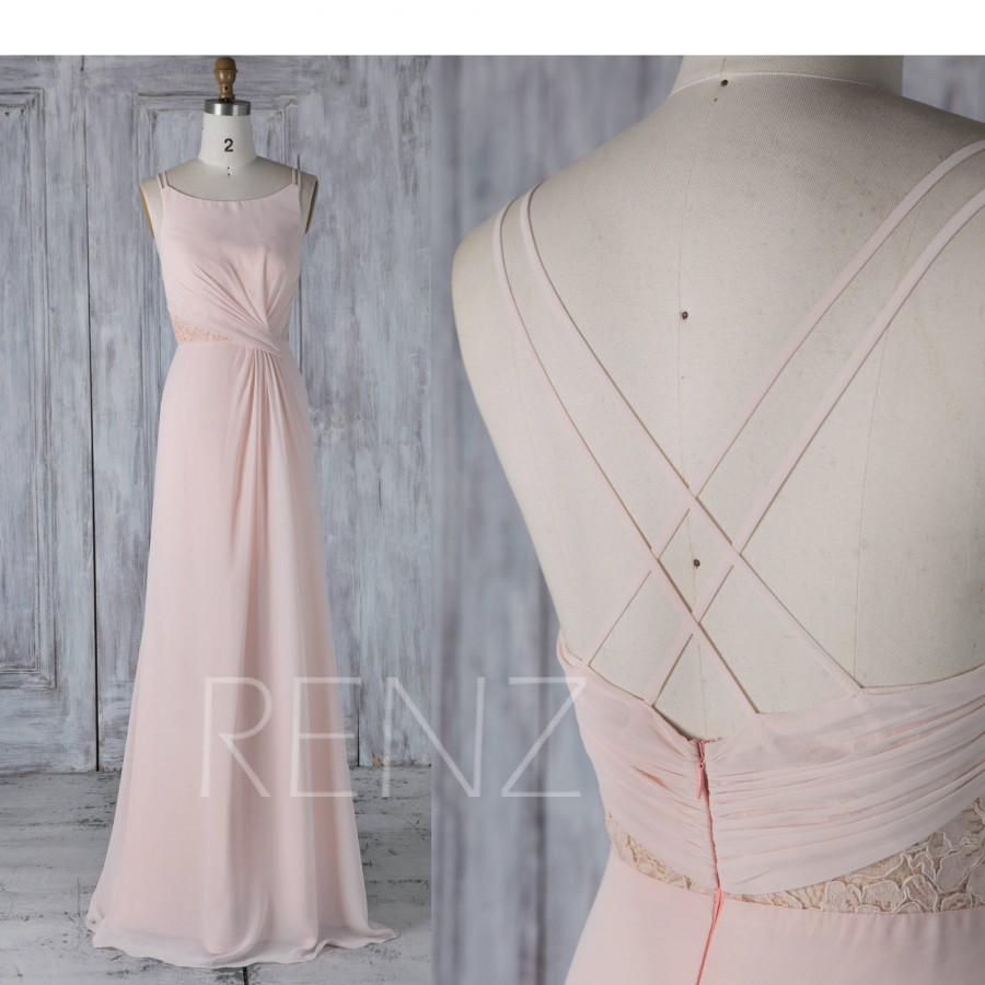 Hochzeit - Bridesmaid Dress Peach Chiffon Wedding Dress,Boat Neck Maxi Dress,Criss Cross Spaghetti Straps Prom Dress with Lace Full Length(L298)