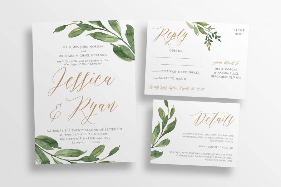 Elegant Greenery Wedding Invitation Template DIY Printable Templett #FL95F Wedding Invite Set Edit Yourself Editable Digital Download