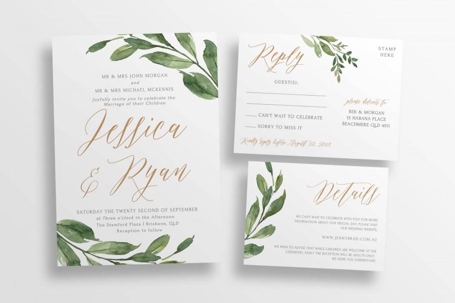 Hochzeit - Greenery wedding invitation suite DIY editable wedding invitations printable invitation, botanical wedding TEMPLETT instant download HANNAH