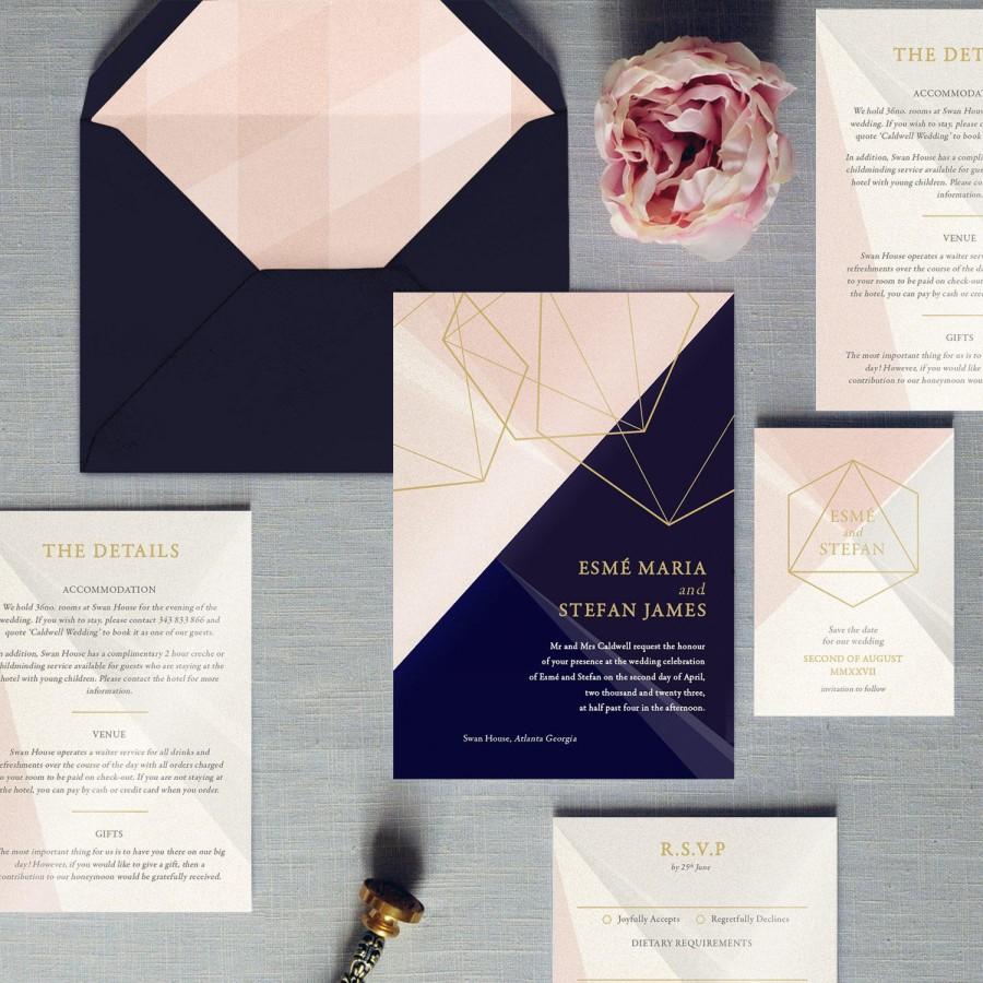 Hochzeit - Prism - Luxury Wedding Invitation - Silver, Gold or Rose Gold foil. Featuring sparkling pearl card or real metallic foil. Diamonds geometric