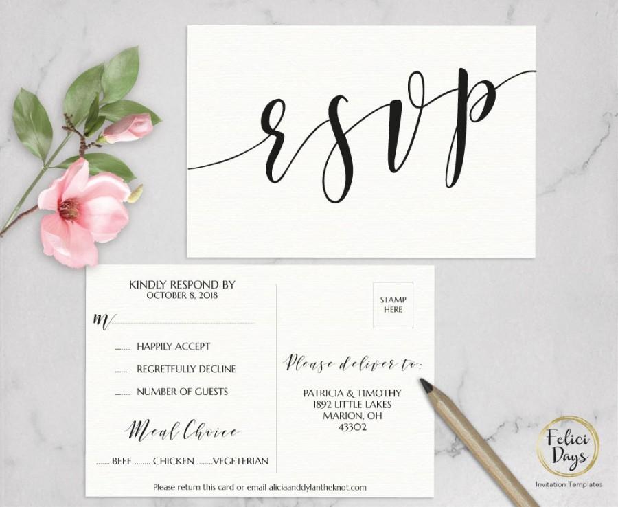 Mariage - RSVP Postcard, Rsvp Card, Rsvp template Editable, Calligraphy Rsvp Printable, Rsvp, DIY Wedding Rsvp Template, PDF Instant Download AB520