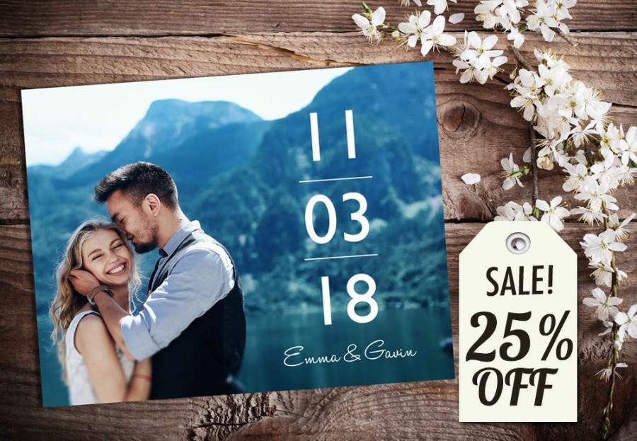 Wedding - Save The Date Magnet, Card or Postcard . Modern Clean Vertical Date