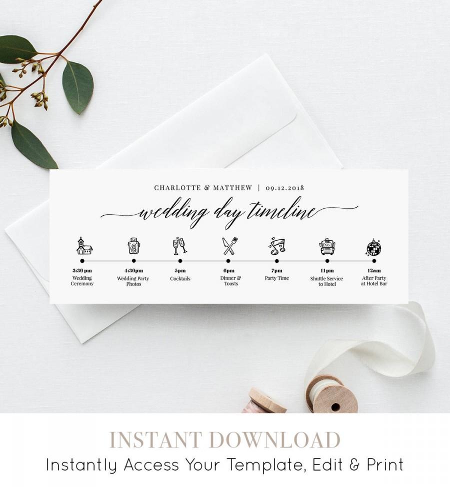 Wedding - Wedding Day Timeline Card, Itinerary, Agenda, Schedule, Order of Events Infographic, 100% Editable Template, Instant Download #034-101WDT