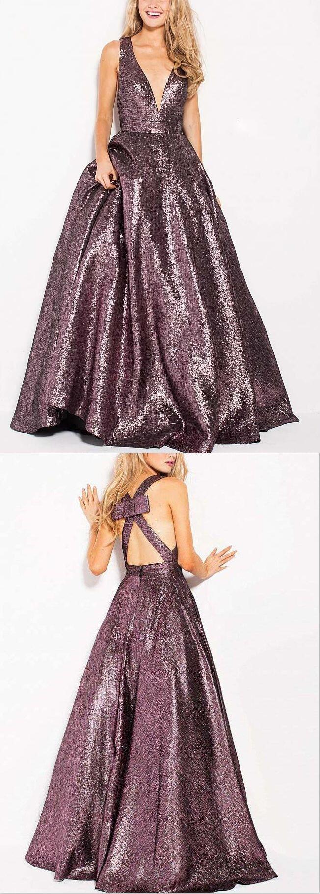 Mariage - Deep V Neck Sexy Long Sparkly Unique Design Prom Dresses, Evening Dress, Fashion Gown, PD0480