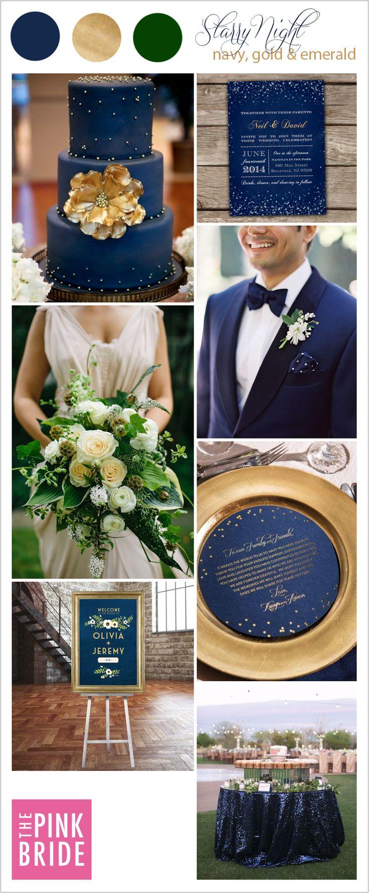 Свадьба - Wedding Color Board: Starry Night Navy, Gold & Emerald