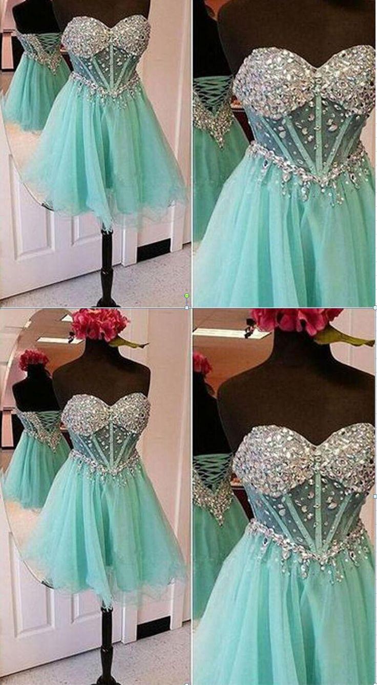 زفاف - Strapless Mint Sparkly See Through Mini Homecoming Prom Gown Dresses, BD000168