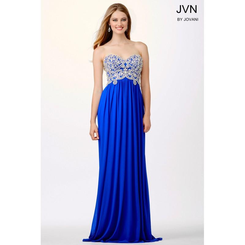 زفاف - Jovani Blue Empire Waist Chiffon Dress JVN36850 -  Designer Wedding Dresses