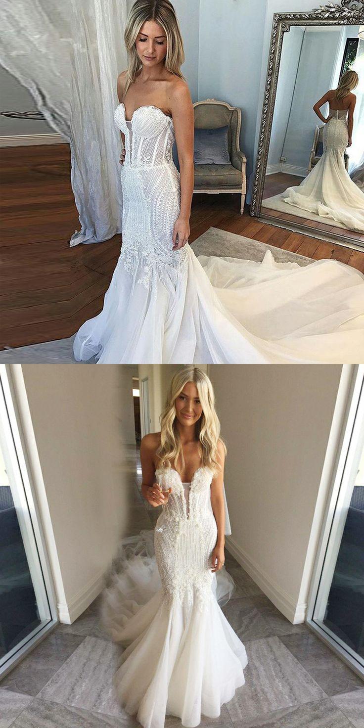 زفاف - Mermaid Sweetheart Court Train Tulle Wedding Dress With Lace