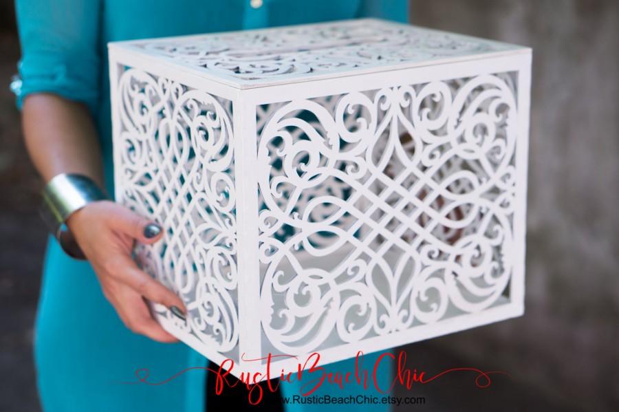 Mariage - Rustic Wooden Card Box, Box With Card Slot, Love Story Keepsake Box, White Wedding Card Holder, Wedding Money Box, Wedding Idea, Letter Box