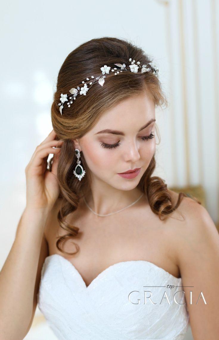 زفاف - PENELOPE White Leaf Pearl Bridal Flower Tiara Crown