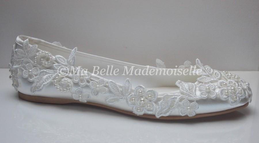 زفاف - Ivory Lace Flat Ballerina Bridal Wedding Shoes
