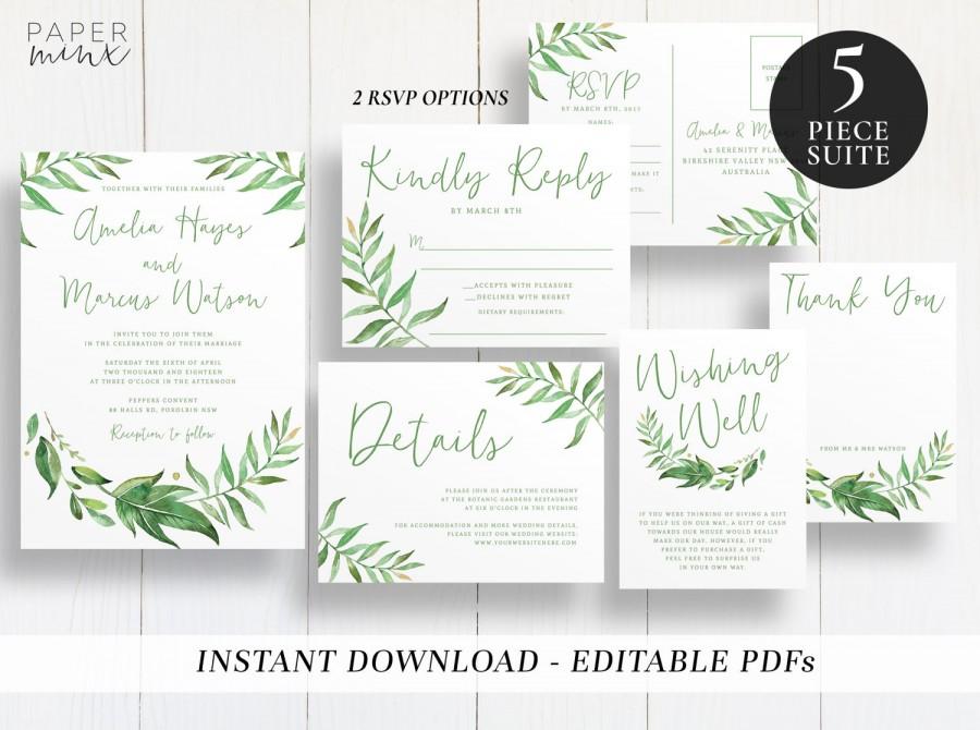 Hochzeit - Editable Greenery Wedding Suite Template 
