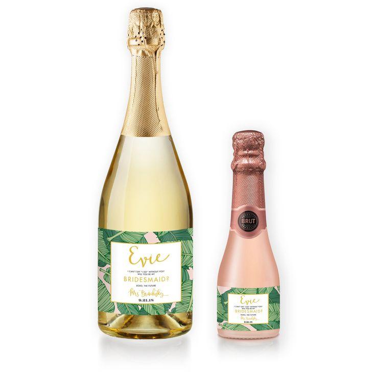 Hochzeit - "Evie" Tropical Leaves Bridesmaid Proposal Champagne Labels