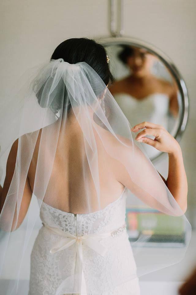 Wedding - GENTLE - Simple Elbow Length Wedding Veil, Soft Single Tier Bridal Veil With Cut Edge