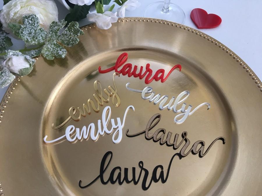 Mariage - Personalized Wooden Wedding Place Seating Cards Rustic Acrylic Custom Wood Laser Cut Names Place name tags Reception Party Signs Calligraphy
