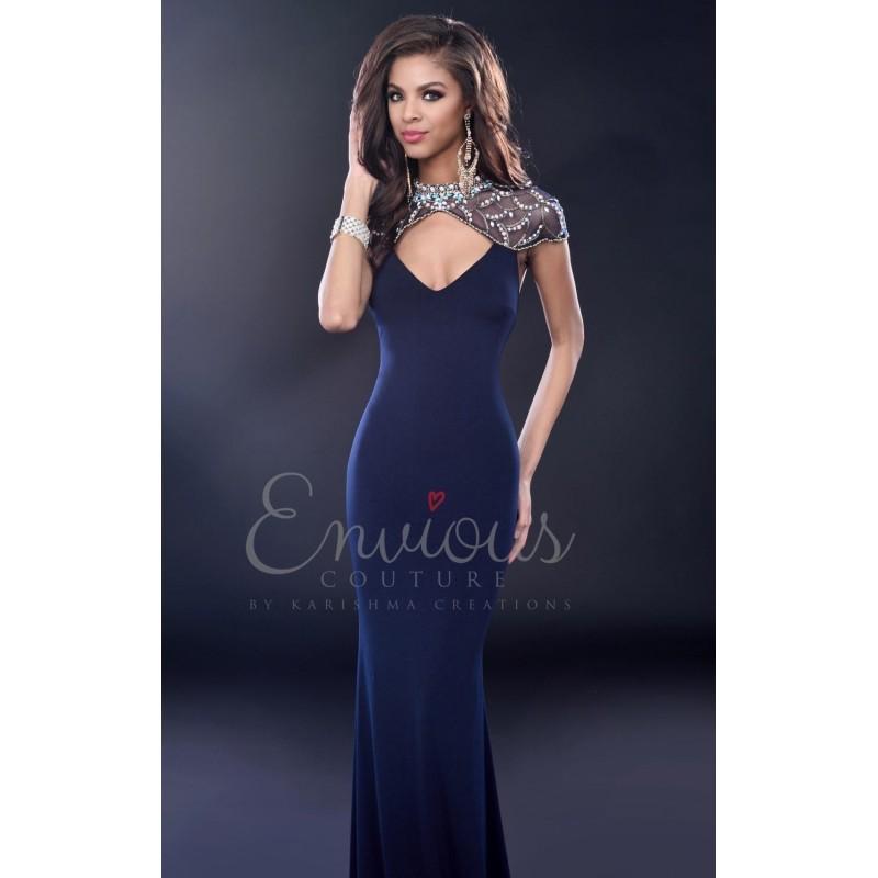 Mariage - Navy Beaded Tulle Cutout Gown by Envious Couture Prom - Color Your Classy Wardrobe