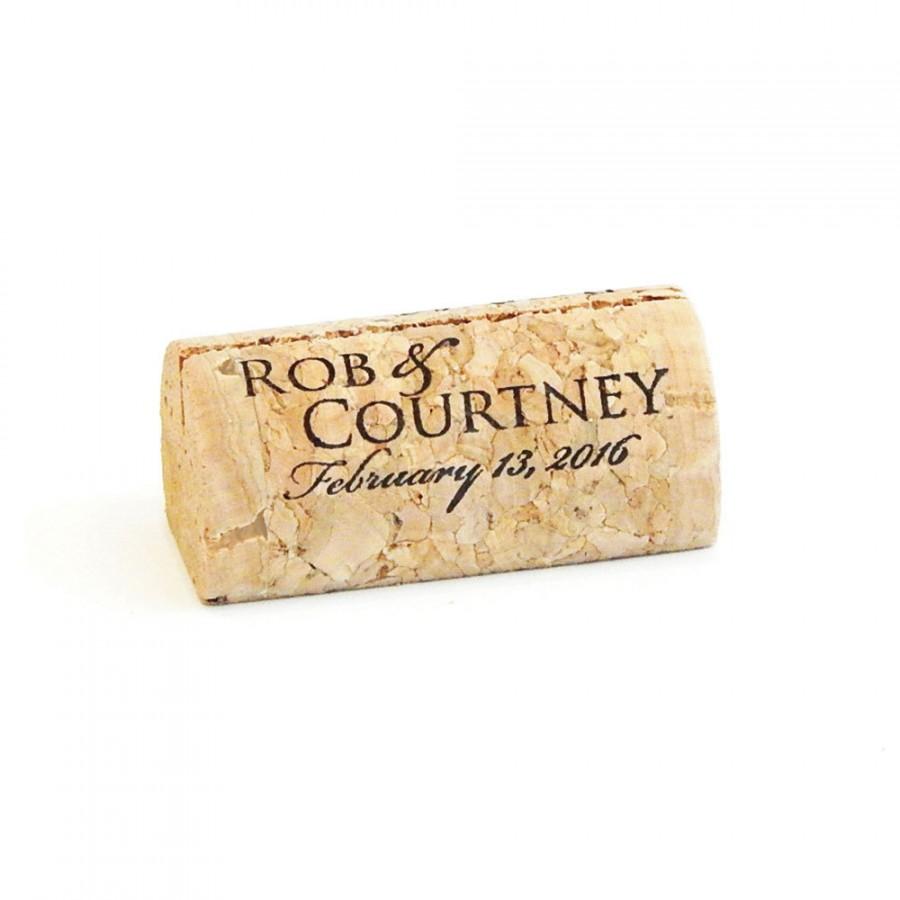 زفاف - Personalized Wine Cork Place Card Holders, Front Print Only, Cork Card Holder or Escort Card Holder, Made From High Quality Wine Corks,