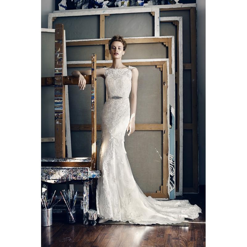 Hochzeit - Lusan Mandongus 2017 Leo Appliques Lace Ivory Chapel Train Elegant Bateau Cap Sleeves Sheath Bridal Dress - Bridesmaid Dress Online Shop