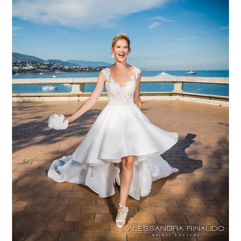 زفاف - Alessandra Rinaudo 2017 Beatrice Ball Gown Illusion Cap Sleeves Asymmetrical High Low Ivory Lace Appliques Bridal Gown - Customize Your Prom Dress