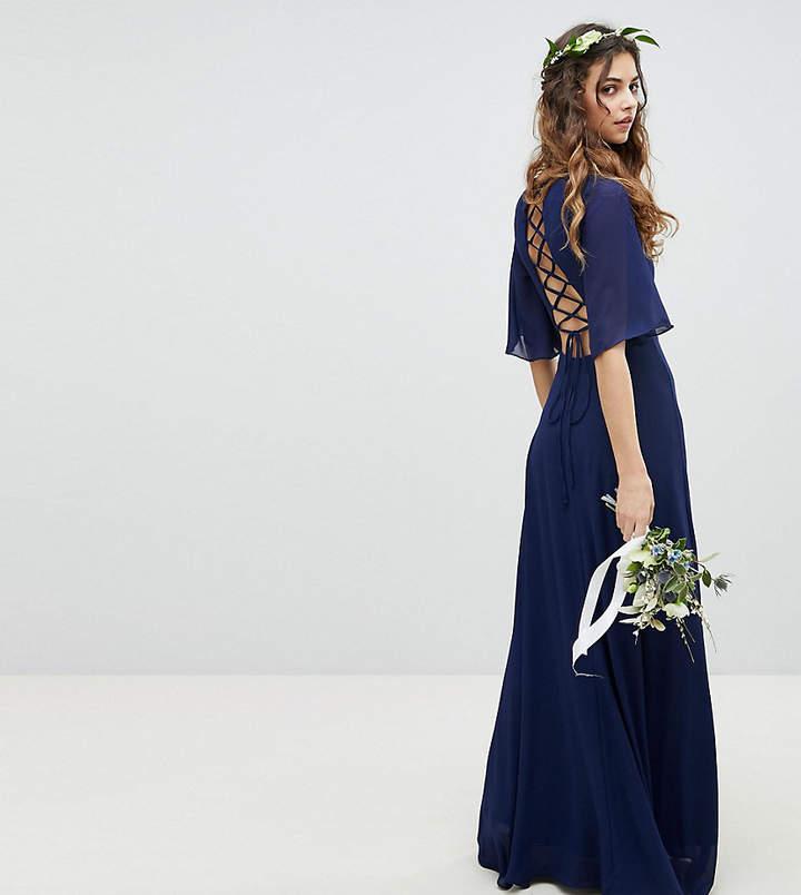 Mariage - TFNC Lace Up Back Maxi Bridesmaid Dress With Flutter Sleeve