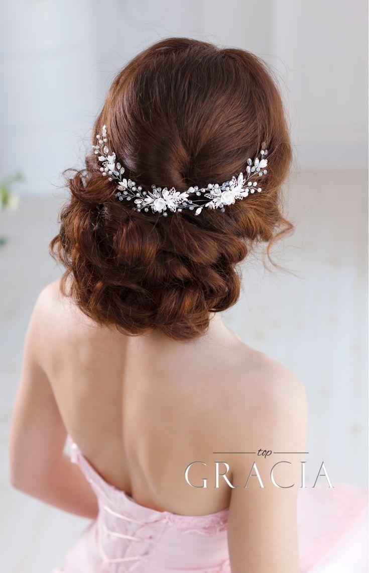 Hochzeit - AGLAIA White Or Ivory Bridal Headpiece With Gentle Handmade Flowers