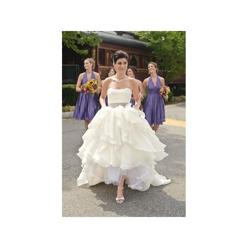 Свадьба - Strapless Sweep Train Ball Gown Elegant Ivory Sleeveless Satin Zipper Up with Sash Outdoor Spring Bridal Gown - overpinks.com