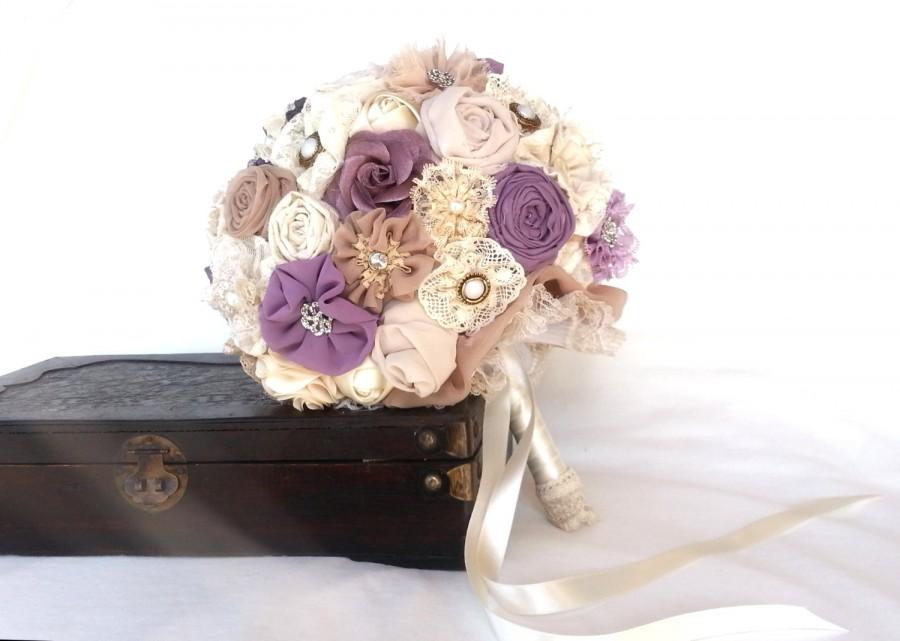 زفاف - Purple bridal bouquet, custom wedding bouquet, fabric flower bridal bouquet DEPOSIT