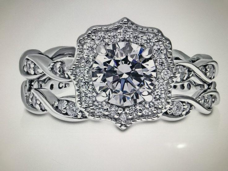 زفاف - Milgraine Art Deco 1CT Round Cut Russian Lab Diamond Bridal Set