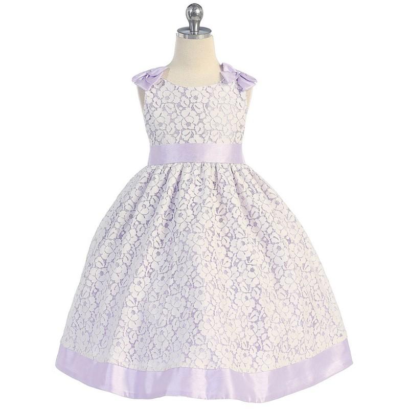 Mariage - Cotton Lace Dress w/ Lilac Poly Silk Shoulder Bows & Sash Style: DM905 - Charming Wedding Party Dresses