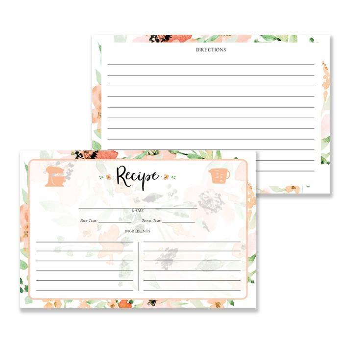 زفاف - Floral Watercolor Recipe Cards Gift Set 