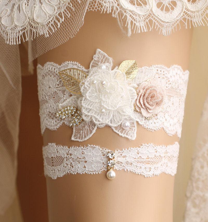 زفاف - wedding garter set, bridal garter set, lace garter set, Ivory garter set, crystal garter, toss garter, rhinestone garter,handmade garter