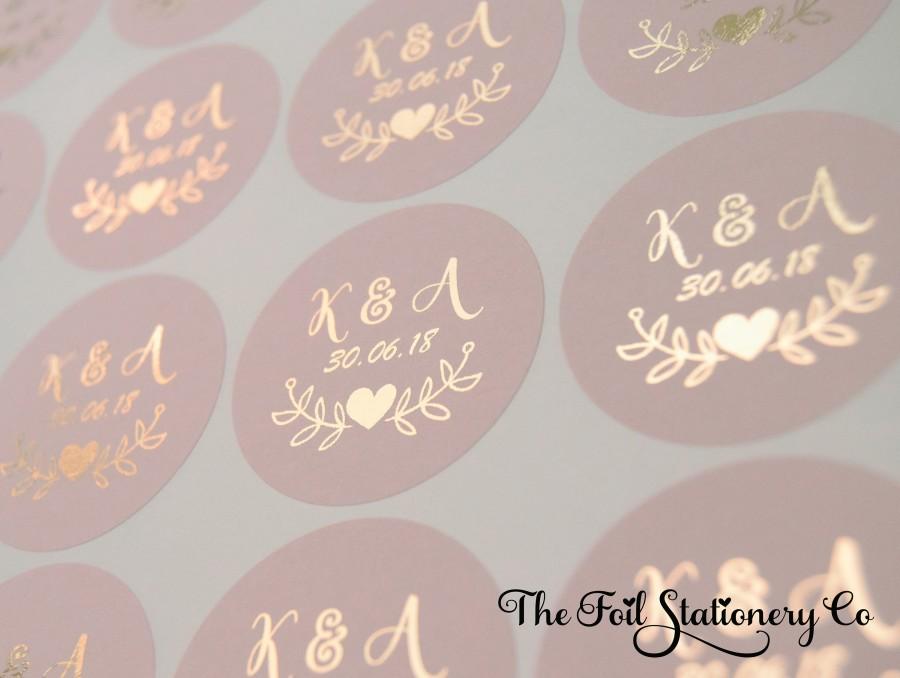 Wedding - Foil Wedding Stickers, Blush Wedding Stickers, Rose Gold Favour Stickers, Round Labels, Custom Wedding Stickers, Personalised 25mm / 1" D7