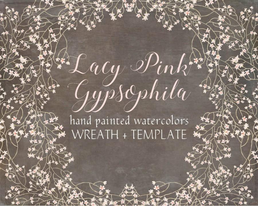 Свадьба - Watercolor wreath of pink Gypsophila; wedding clip art; weddings; hand painted flowers; watercolor clip art - instant download