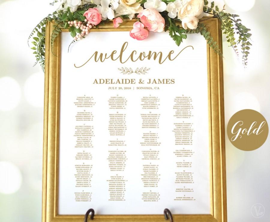 Hochzeit - Gold Wedding Seating Chart Template, Wedding Seating Chart Poster, Elegant Gold Seating Chart, Editable, Modern Calligraphy, VW10GOLD