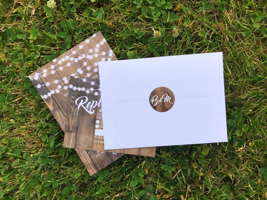 Mariage - Envelope Seals, Stickers, Labels, Monogram, Matching, Wedding Invitations, Elegant, Rustic, Vintage, Shabby Chic, Boho, Wood, Gold, Barnwood