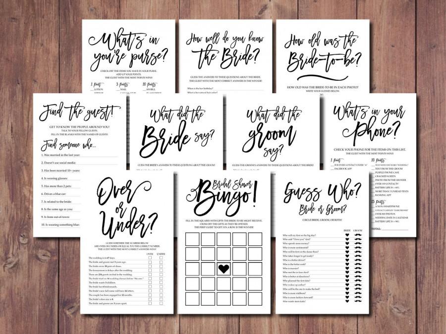 Wedding - Bridal Shower Bundle, Bridal Shower Game Kit, Popular Bridal Shower Games, Printable Bridal Shower, Black and White Bridal Shower, Gillaspie