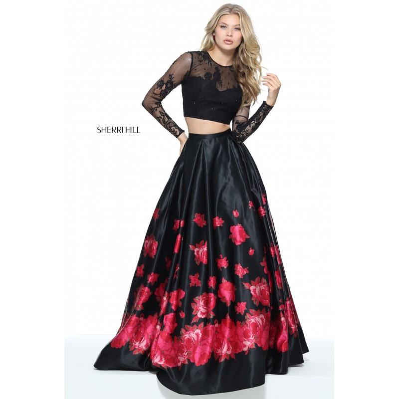 زفاف - Sherri Hill 51195 Prom Dress - Sherri Hill Prom Illusion, Jewel, Yoke Long 2 PC, A Line, Crop Top Dress - 2018 New Wedding Dresses