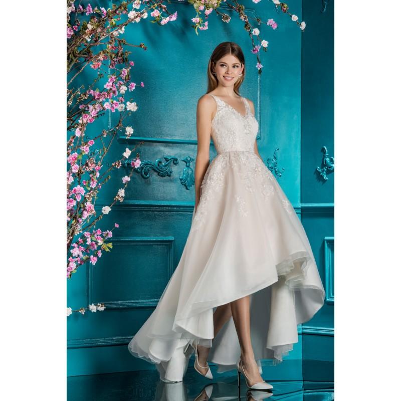 Hochzeit - Ellis Bridal 2018 Style 11764 High Low Champagne Asymmetrical Ball Gown V-Neck Sleeveless Organza Appliques Dress For Bride - Crazy Sale Bridal Dresses