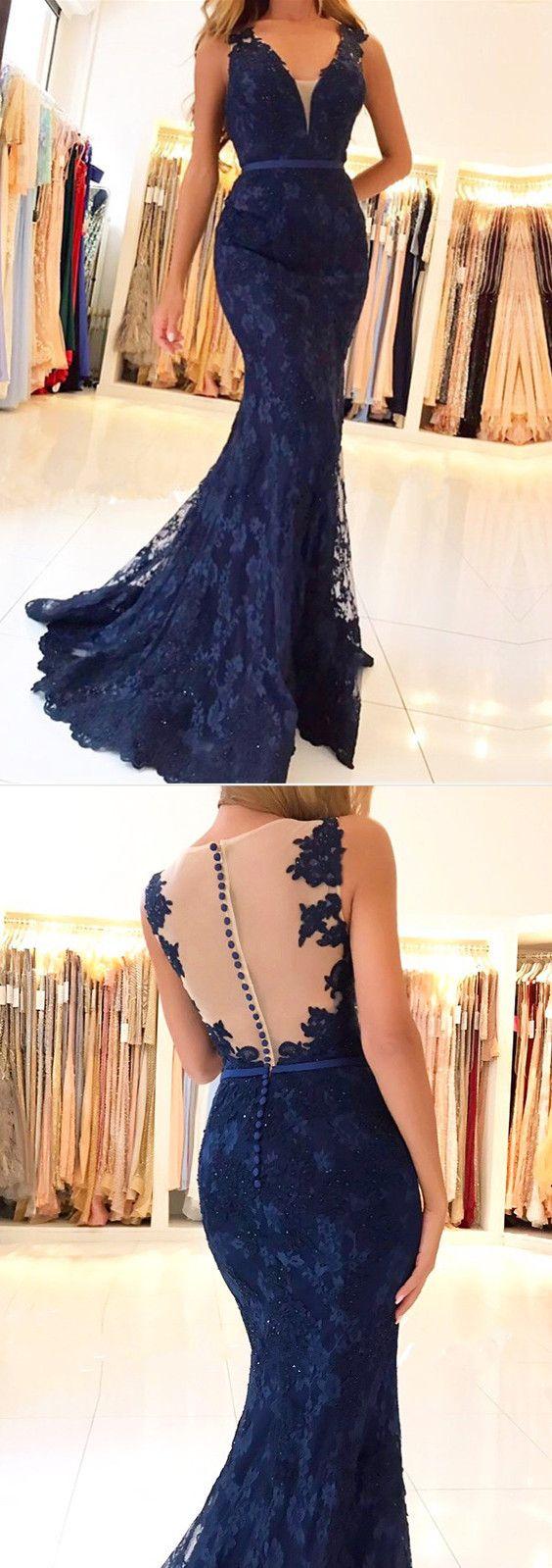 زفاف - Elegant V Neck Long Lace Mermaid Evening Dresses