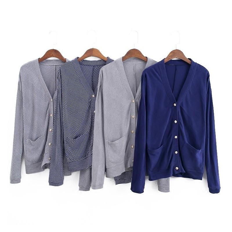 زفاف - Must-have Oversized Pocket Stripped Flexible Cardigan Knitted Sweater - Discount Fashion in beenono
