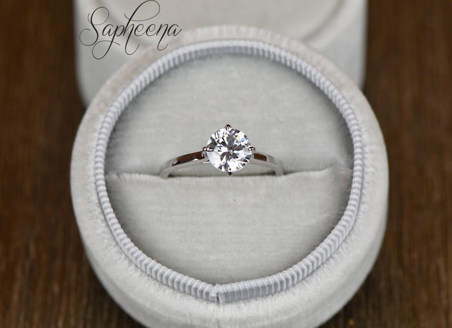 زفاف - Brilliant Round Solitaire Engagement Ring in 14k White Gold, 1ct Round Cut Flower Basket, Wedding Ring,Sapphire,Moissanite Ring by Sapheena