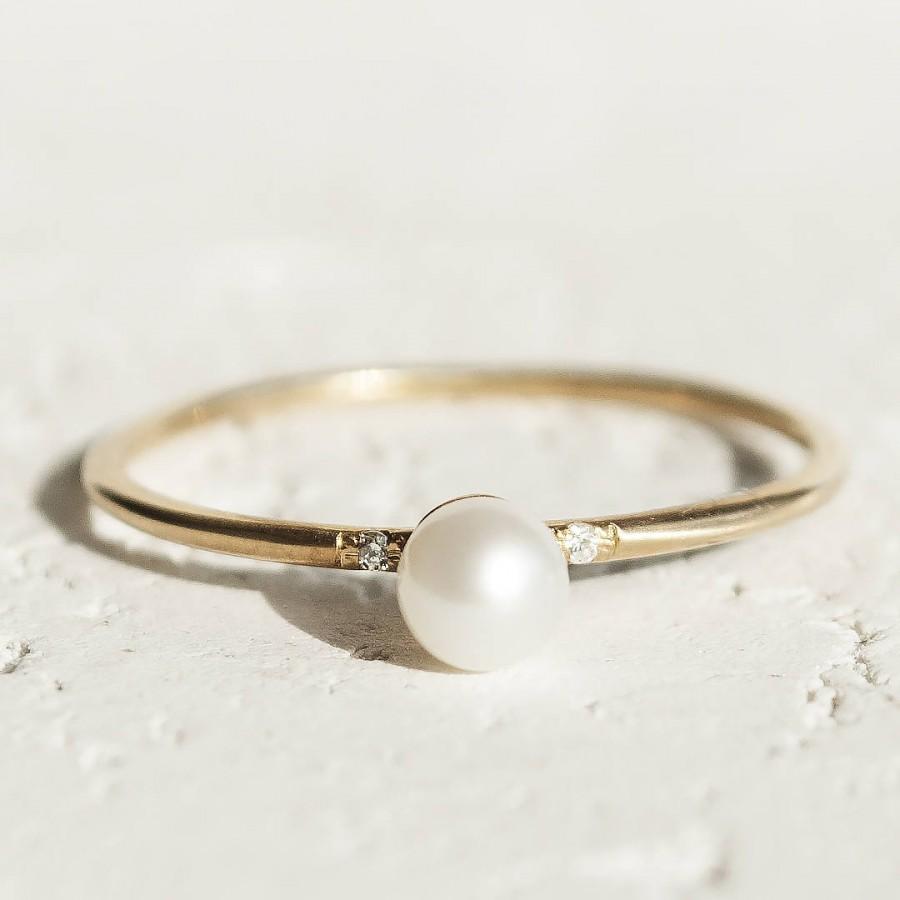 Wedding - Pearl Engagement Ring, Dainty Engagement Ring, Pearl Ring, Purity Ring, Rings For Women, Dainty Pearl Ring, Tiny Pearl Ring, Stackable Rings
