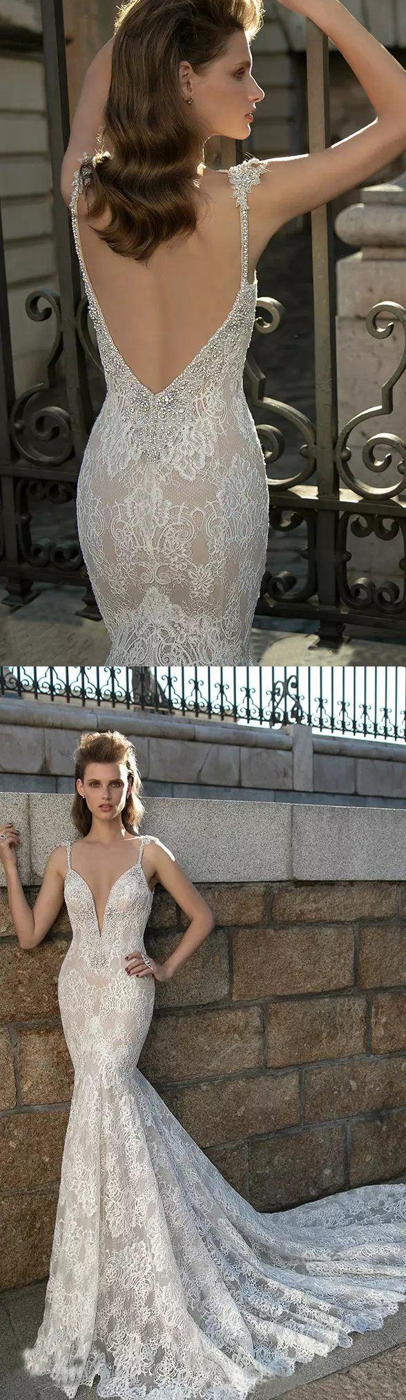زفاف - Discount Long Wedding Dress Engrossing White Wedding Dresses With Tulle Straps Backless Lace Dresses WF02G51-828
